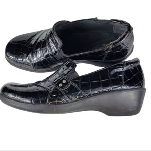 Clarks May Marigold,Black,Faux Alligator, Slip on,Mule,Loafer,Clog
